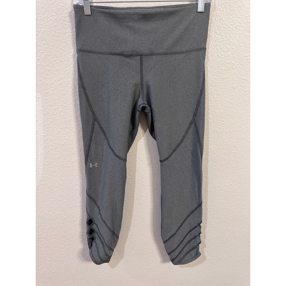 Under Armour HeatGear Compression Crop Leggings Gray Cutout Detail MD